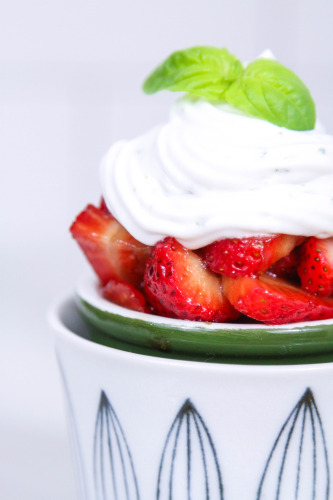 Balsamic Strawberries with Basil Cream