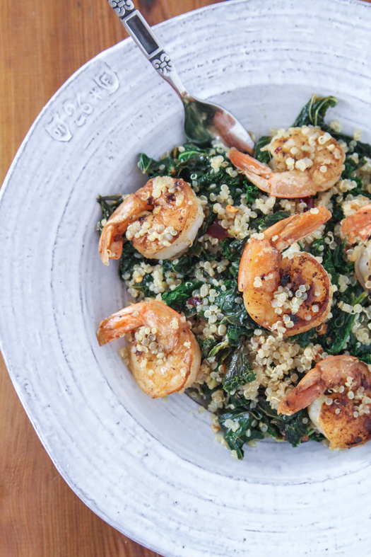 Lemon & Crushed Red Pepper Kale with Shrimp and Quinoa
