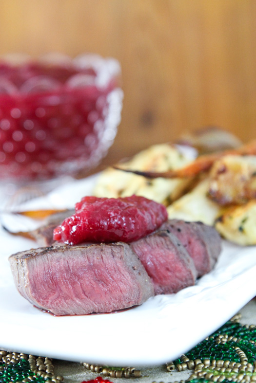 Grilled Venison with Cranberry Rhubarb Sauce