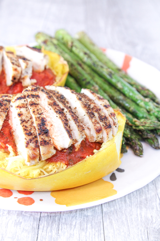 Spaghetti Squash with Chicken and Asparagus